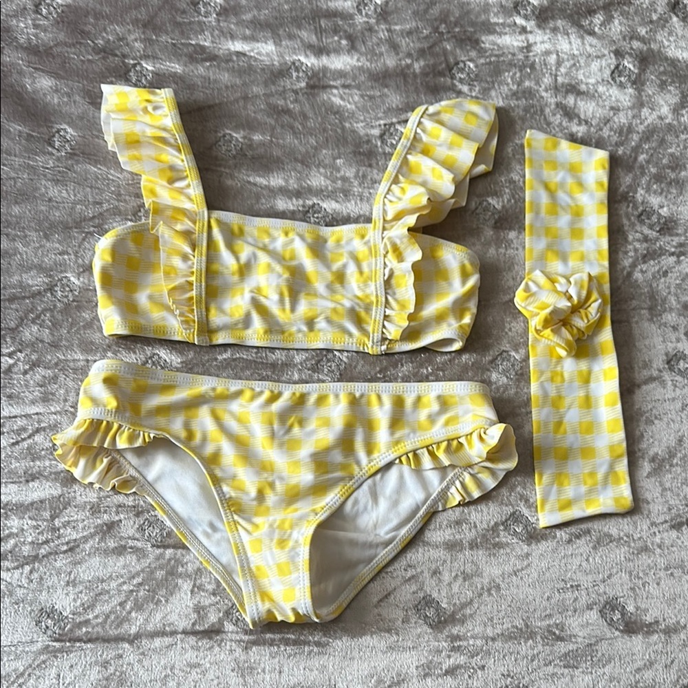 Yellow Gingham Jessica Simpson Two-piece Set with Headband For Girls Size 8-10